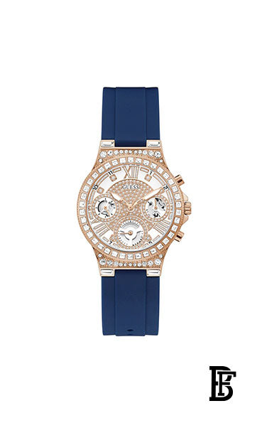 GUESS GW0257L3 Women's Moonlight Chronograph Silicone Wrist Watch - 36mm - Blue + Gift perfume tester 30 ml image 2