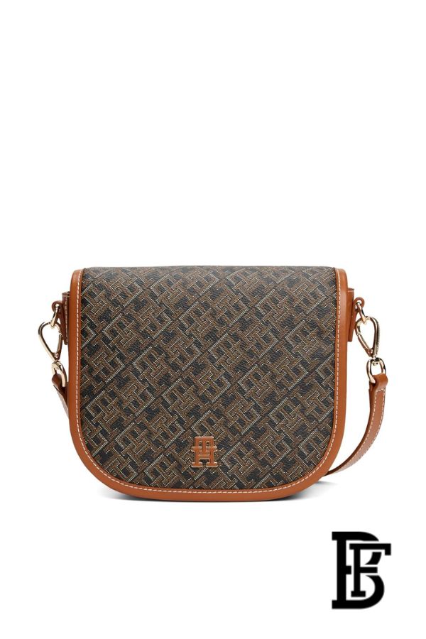 Tommy Hilfiger Monogram Leather Saddle Crossbody Bag – Adjustable Strap image 1