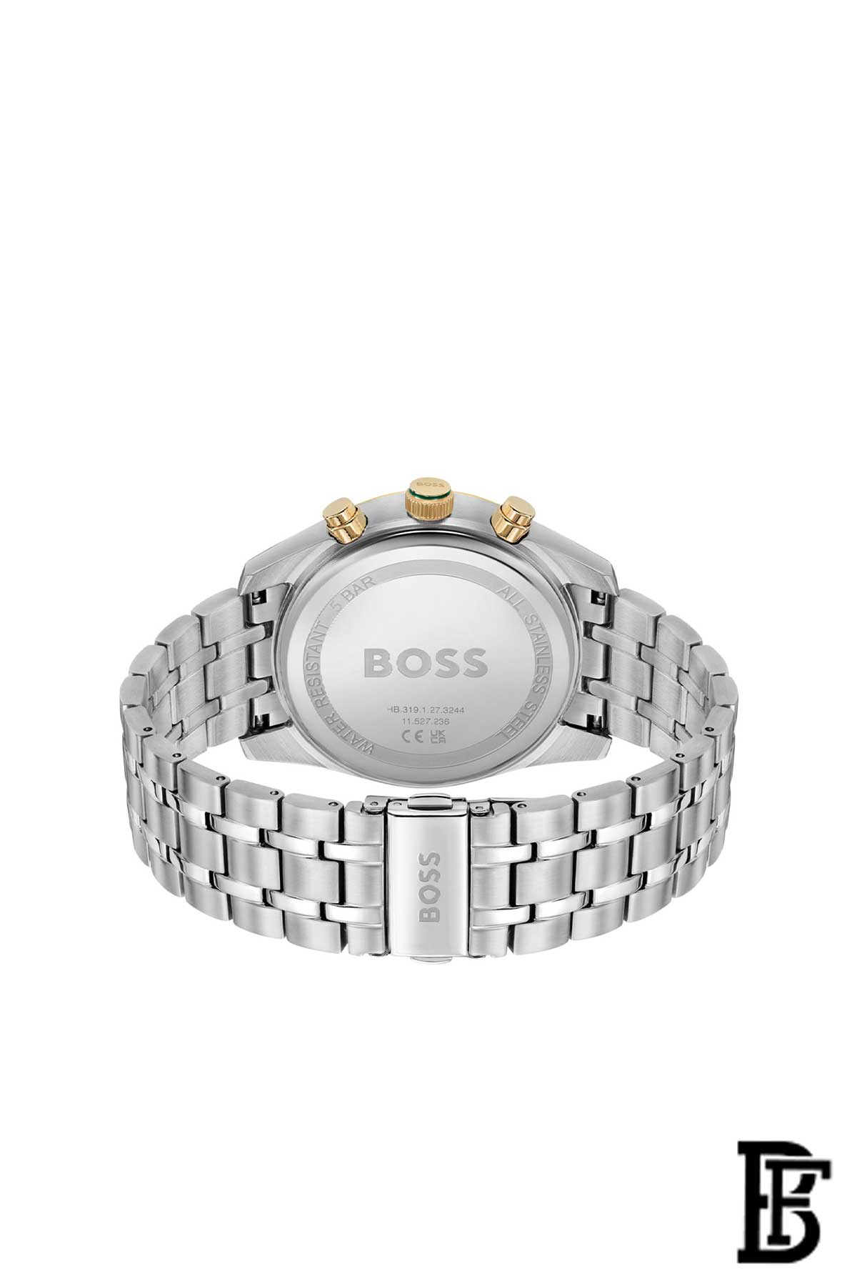 Two-tone chronograph watch with green dial image 3