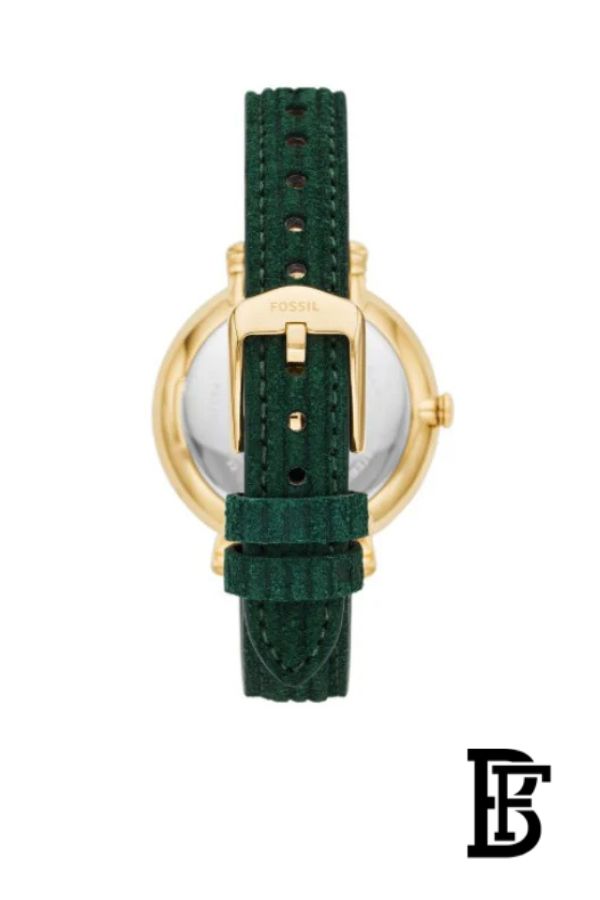 Fossil Jacqueline Multifunction Moonphase Mother of Pearl White Dial Green Leather Strap Watch for Women - ES5244 image 2