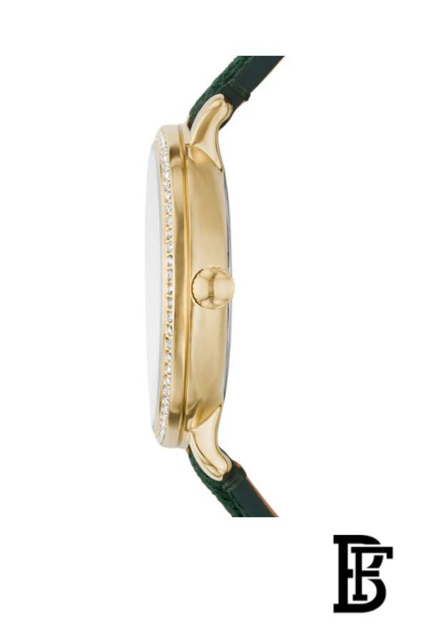 Fossil Jacqueline Multifunction Moonphase Mother of Pearl White Dial Green Leather Strap Watch for Women - ES5244 image 3