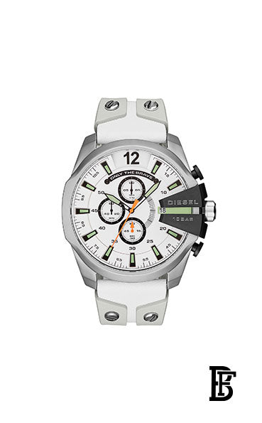 Men's Diesel Mega Chief White Leather Chronograph Watch DZ4454 image 0