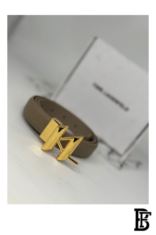 Karl Lagerfeld Women's Taupe Leather Belt with Gold Buckle image 1