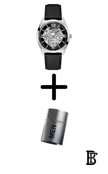 GUESS GW0389G1  Watch for Men, Quartz Movement, Analog Display, Black Leather Strap-WGUS + Gift perfume tester 30 ml image 0
