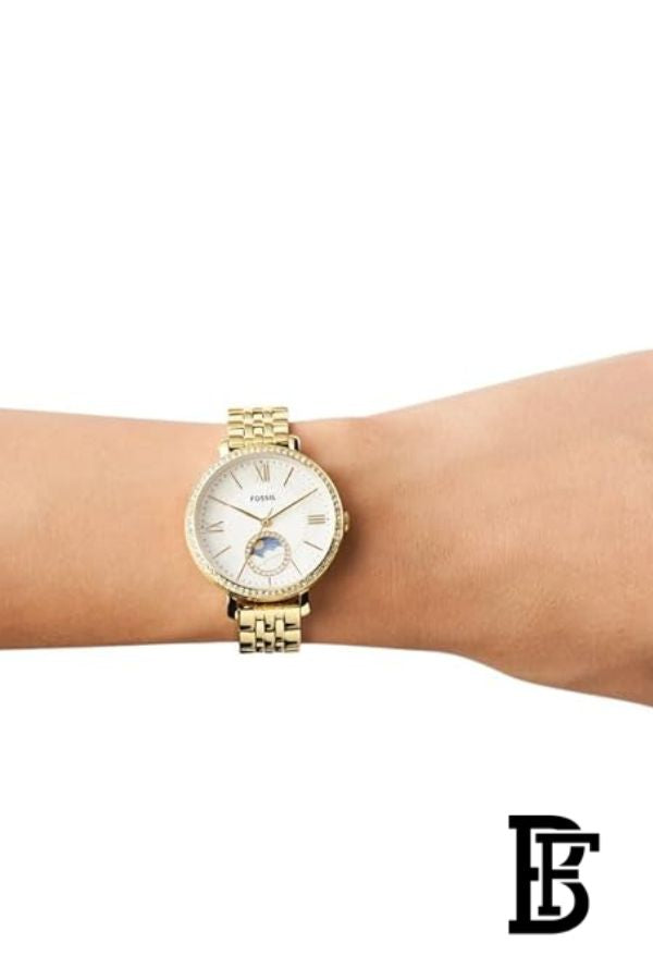 Fossil Jacqueline Sun Moon Multifunction Gold-Tone Stainless Steel Watch - ES5167, White, bracelet image 4