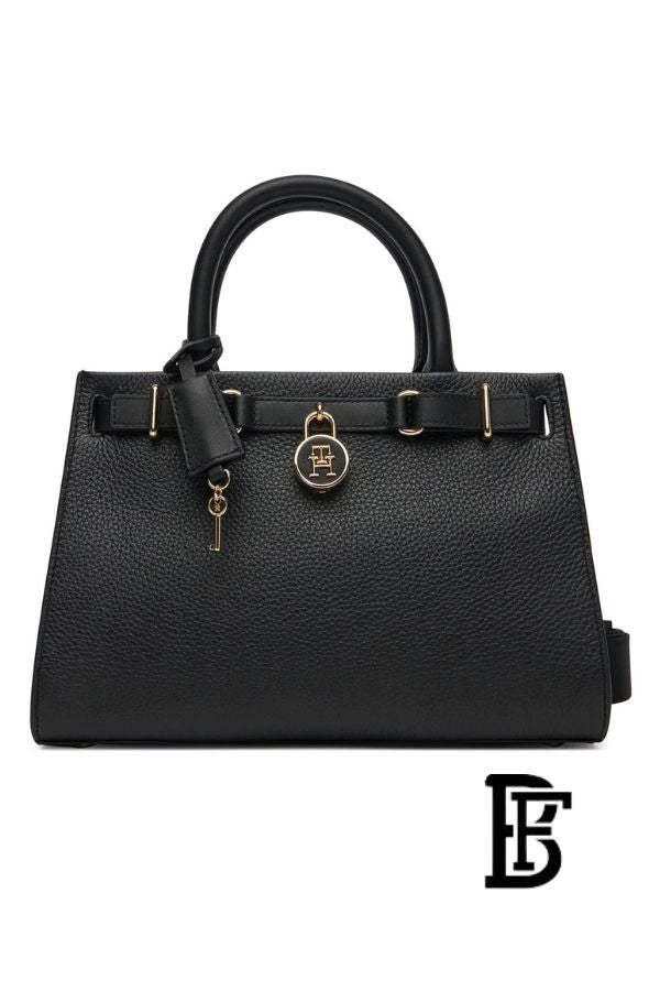 Tommy Hilfiger Black Leather Women Handbag Aw0Aw17926 – Elegant Everyday Shoulder Bag image 1
