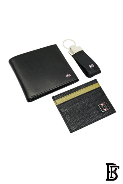 Tommy Hilfiger Salto Men Leather Gift Set of Wallet+Card Case+Keyfob - BLACK/BLACK+BLACK/BLACK image 0