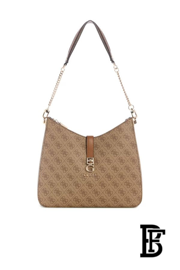 Guess Zamira Hobo Handbag – Latte Logo Monogram Polyurethane image 1