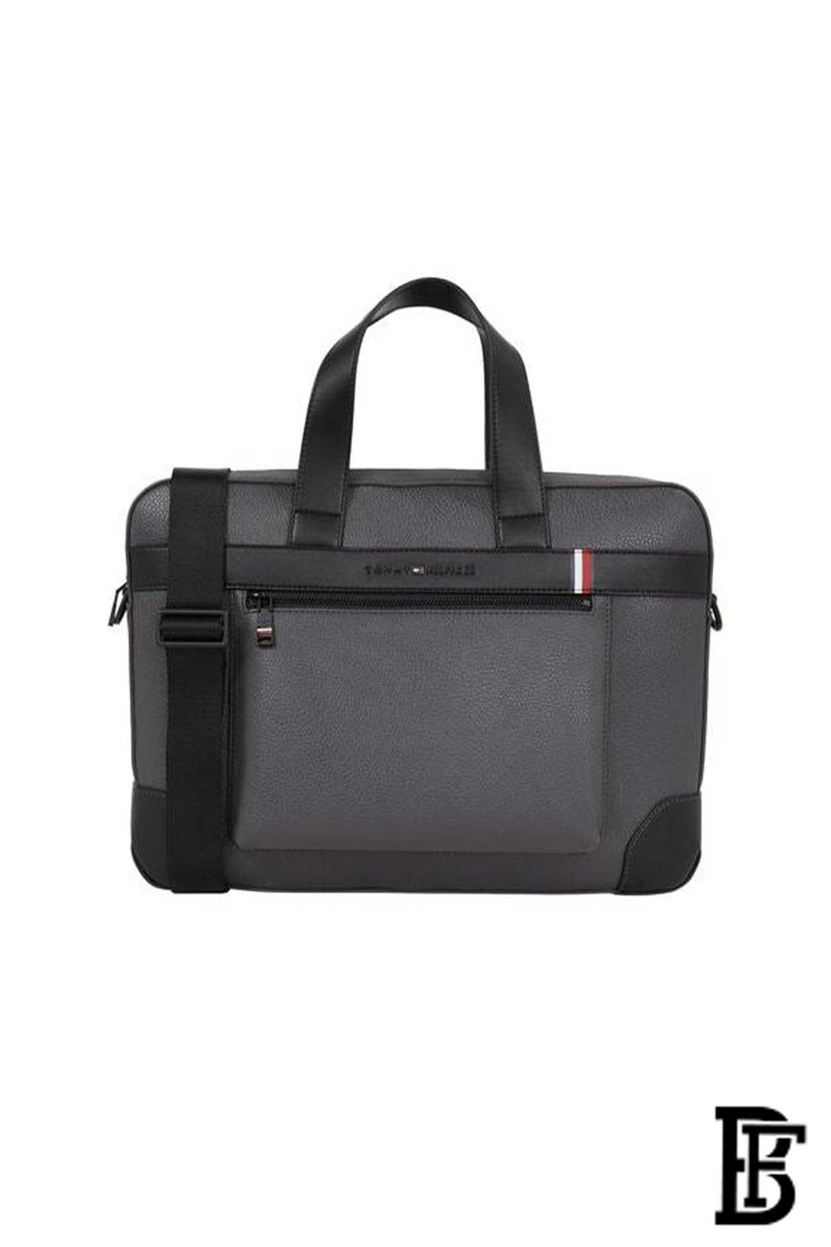 This is a Tommy Hilfiger TH Central Slim Computer Bag in grey. image 0