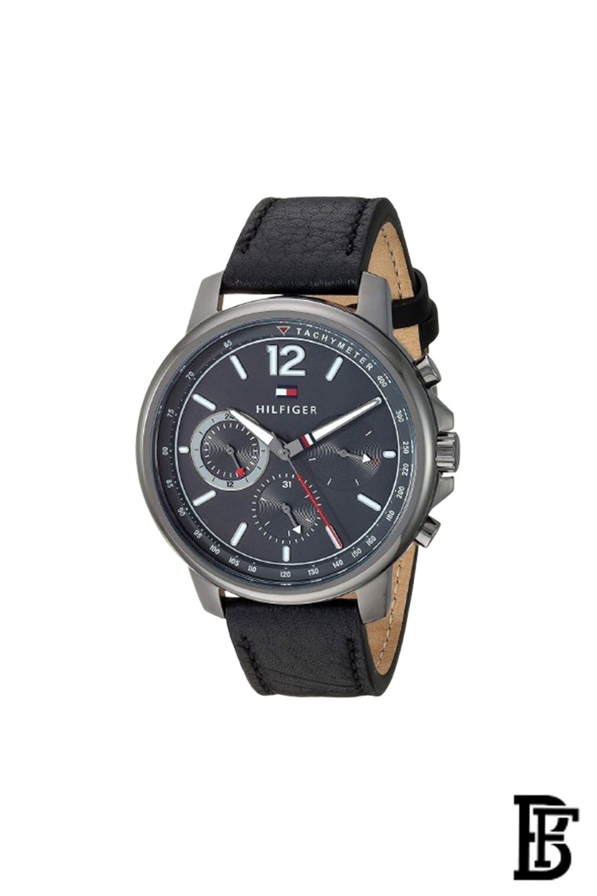 tommy hilfiger Men's Landon Round Shape Leather Band Analog Wrist Watch 44 mm - Black - 1791533 image 3