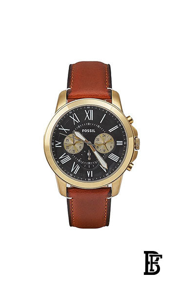 FOSSIL FS5297 Men's Grant Leather Chronograph Watch - 44 mm - Brown + Gift perfume tester 30 ml image 2