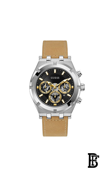 GUESS GW0262G1 Men's Smooth Genuine Leather Strap Watch + Gift perfume tester 30 ml image 2