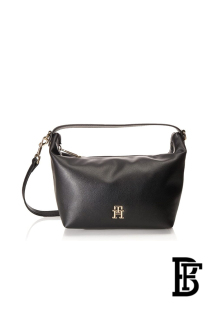 Tommy Hilfiger Black Leather Women Shoulder Bag AW0AW14499 – Elegant Zip Closure Handbag image 0