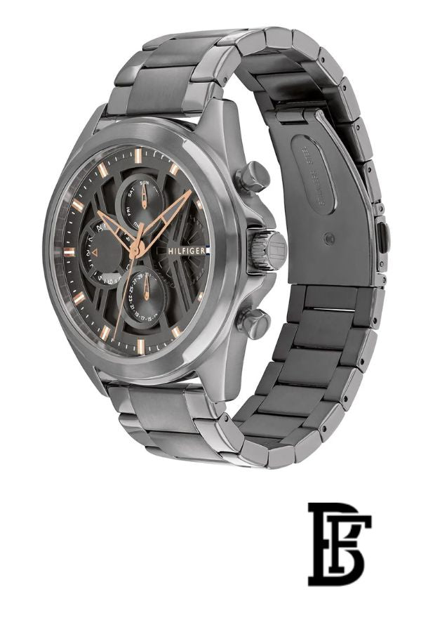 TOMMY HILFIGER MEN'S DARK GREY DIAL IONIC PLATED GREY STEEL BRACELET WATCH - 1710657 image 2