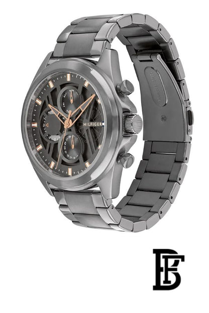 TOMMY HILFIGER MEN'S DARK GREY DIAL IONIC PLATED GREY STEEL BRACELET WATCH - 1710657 image 2