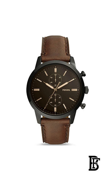 FOSSIL FS5437 Men's Leather Chronograph Wrist Watch - 41 mm - Brown + Gift perfume tester 30 ml image 2