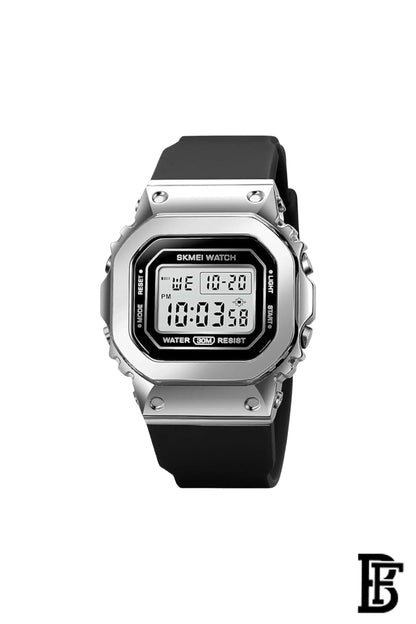 SKMEI 1796 Luxury Stainless Steel Small Metal Band Watch Waterproof Shockproof Men Women Multifunction Watch with Soft TPU Band Displays Day and Date, Digital, Gray Dial image 1