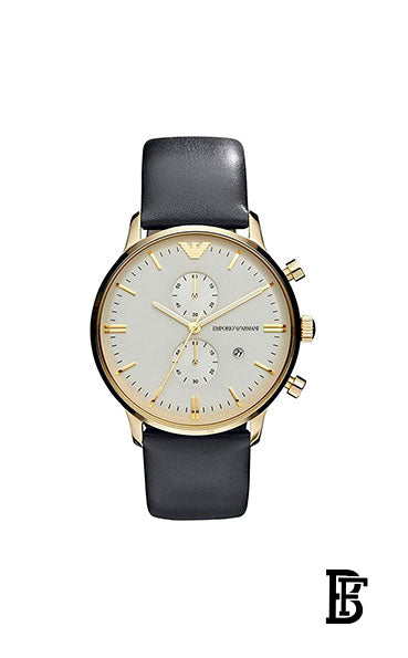Emporio Armani AR0386  Men's Classic Grey Leather Quartz Watch with Beige Dial + Gift perfume Tester 30 ml image 2