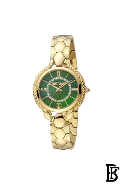 JUST CAVALLI Women's Snake Quartz WATCH Cerimonioso Yellow Gold Green image 1