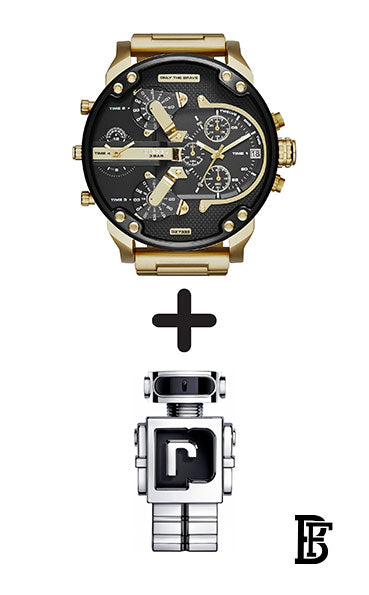 DIESEL men Mr Daddy Round Shape Metal Chronograph Wrist Watch 57 mm - Gold - DZ7333 + Gift perfume Tester 30 ml image 1