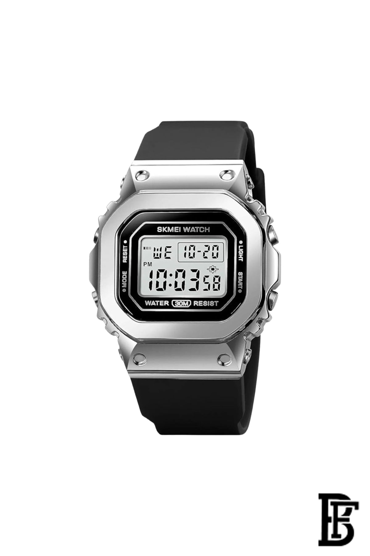 SKMEI 1796 Luxury Stainless Steel Small Metal Band Watch Waterproof Shockproof Men Women Multifunction Watch with Soft TPU Band Displays Day and Date, Digital, Gray Dial image 0
