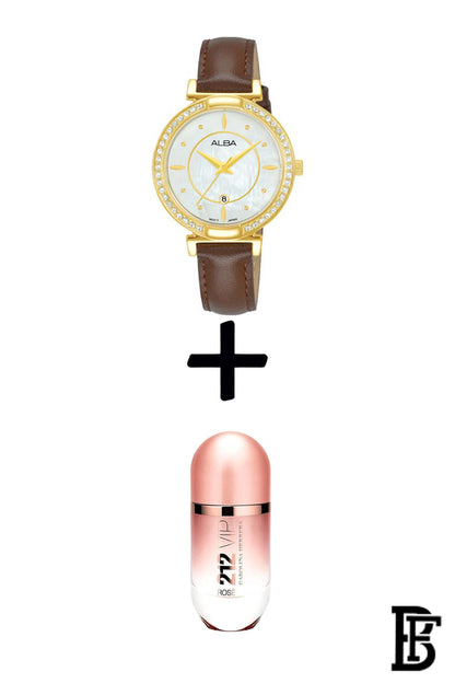 Alba AH7BF8X Women's Leather  Quartz Analog Wrist Watch   + Gift perfume tester 30 ml  Warranty from Elaraby Group image 0
