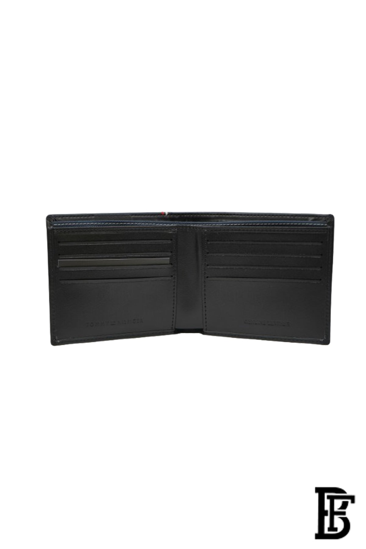 Tommy Hilfiger Wallet is a one to face solid style covered in light/black leather image 9