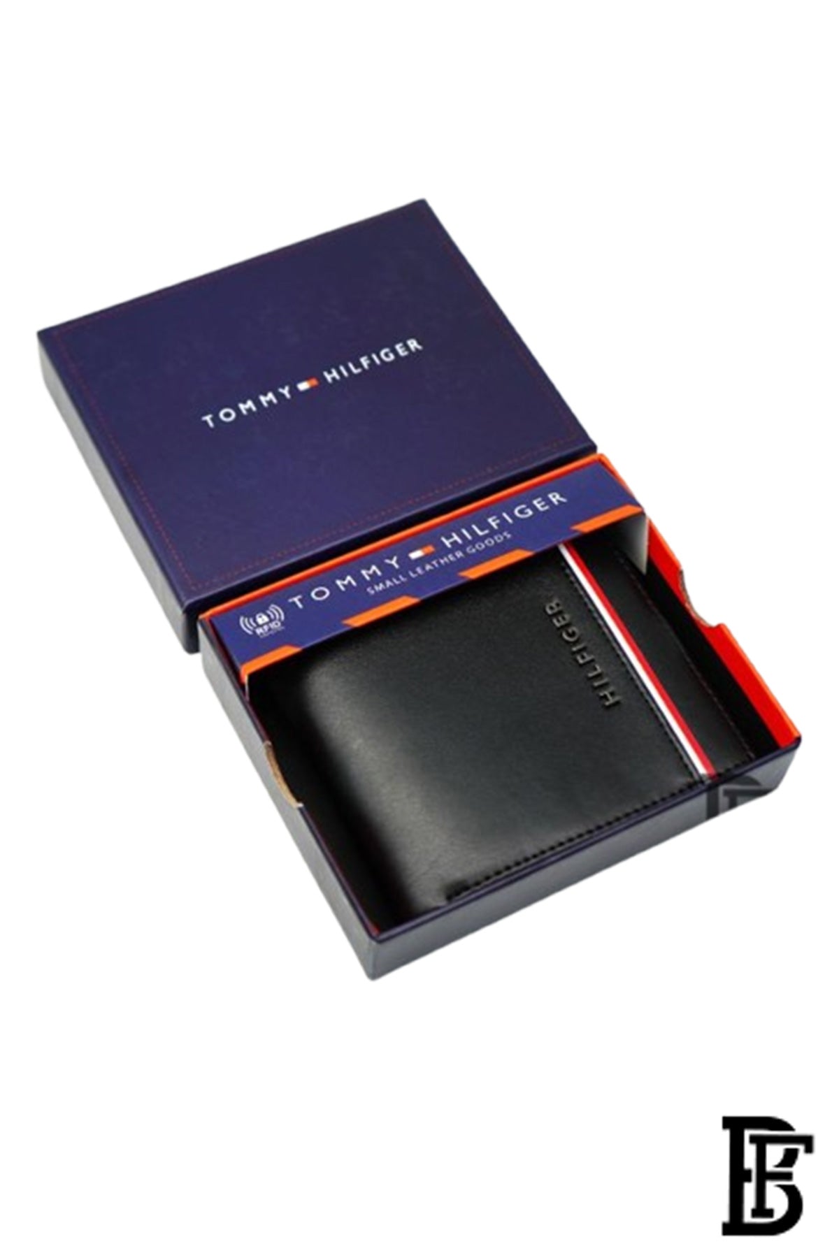 Tommy Hilfiger wallet is a one to face solid style covered in light/black leather image 1